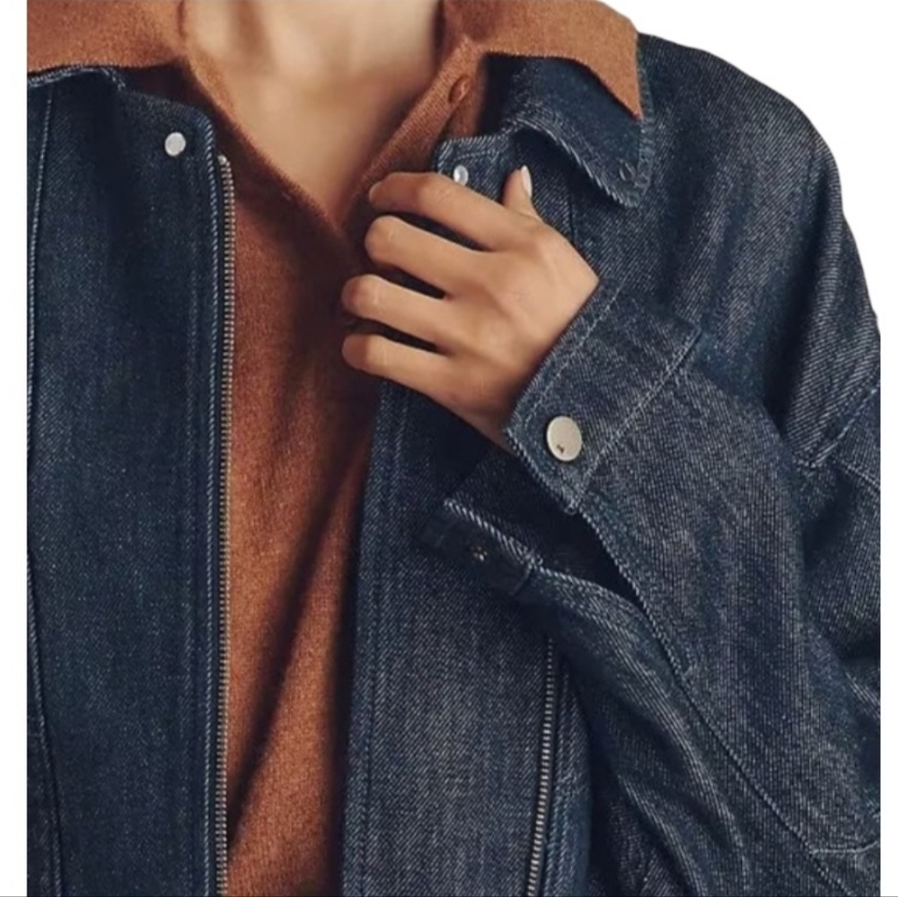 PILCRO $128 Dark Blue Denim Jean Jacket with Zip Pockets NWT New Never Used FALL - Picture 3 of 5